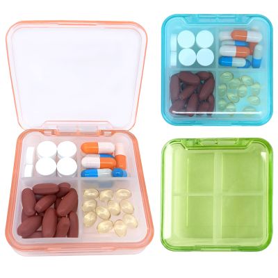 3PCS Pill Case for Pocket Travel Pill Organizer Small Pill Box Portable 4 Compartments Removable Medicine Organizer for Vitamin Fish Oil (3PCS)