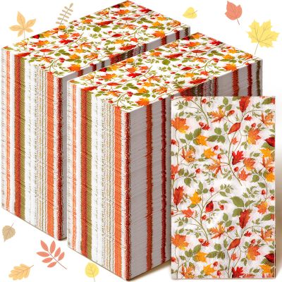 Hotop 200 Fall Napkins Paper Disposable Napkin Thanksgiving Guest Decorative Hand Towels Decor for Autumn Harvest Guests Towel Dinner Home Kitchen Bathroom Holiday Party, 33 x 40 centimeters