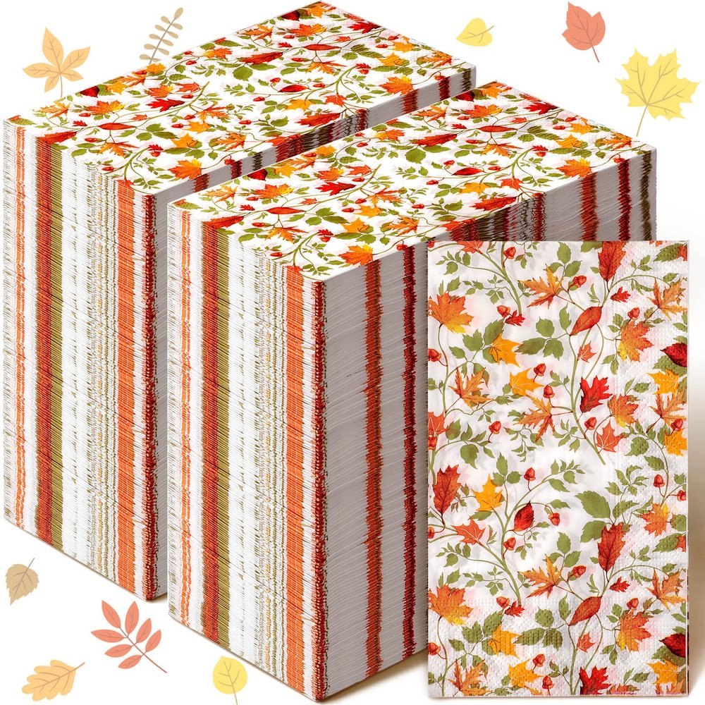 Hotop 200 Fall Napkins Paper Disposable Napkin Thanksgiving Guest Decorative Hand Towels Decor for Autumn Harvest Guests Towel Dinner Home Kitchen Bathroom Holiday Party, 33 x 40 centimeters