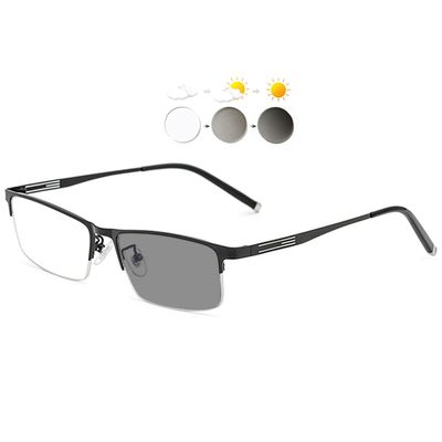KOOSUFA Mens Half Frame Photochromic Reading Glasses Sun Readers Black +1.0