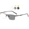 KOOSUFA Photochromic Glasses Sun Readers Eyeglasses Semi Rimless Metal Lightweight UV Protection Sunglasses Eyewear for Men Darken In Sunlight, Brown view 1