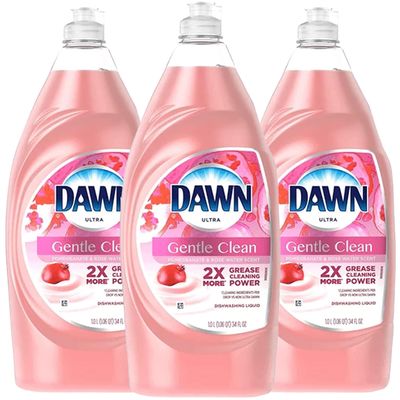 Dawn Ultra Gentle Clean Dishwashing Liquid Dish Soap, Pomegranate and Rose Water Scent, 34 Fl Oz (Pack of 3)