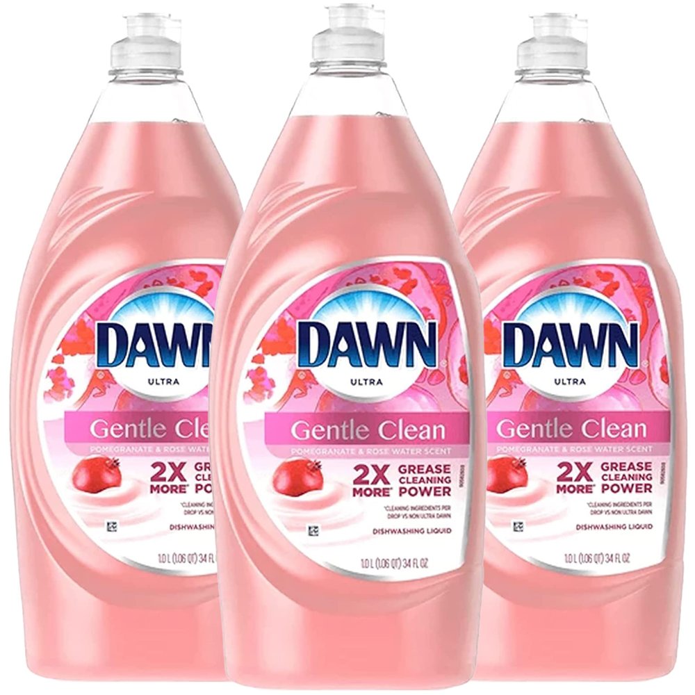 Dawn Ultra Gentle Clean Dishwashing Liquid Dish Soap, Pomegranate and Rose Water Scent, 34 Fl Oz (Pack of 3)