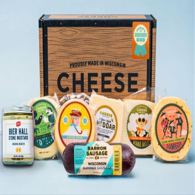 Cheese Bros. World's Cheesiest Dad Father's Day Gift Box | Wisconsin Made | Includes Italian Fratello, Gouda, Aged Cheddar, Classic Mustard and Artisan Salami | Great Food Gifting Idea!