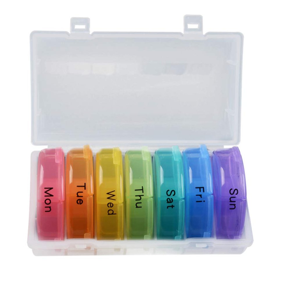 EXCEART Rainbow 21 Compartments Weekly Pill Organizer Travel Medicine Dispenser Round Vitamin Container Portable Holder for Daily Medication Storage