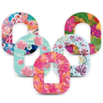 ExpressionMed - Adhesive Patches for Omnipod (5-Pack) - Waterproof & Sweatproof, Non-Fraying Sensor Covers - Pre-Cut CGM Sensor Tapes - (Colorful Floral Variety Pack) - Made in USA