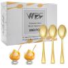 WDF 300PCS Plastic Gold Mini Spoons - 4 Inches Gold Plastic Desserts Spoons, Heavy Duty Disposable Spoons Perfect for Coffee, Cake, Appetizers,Ice Cream,Wedding, Birthday, Party view 1