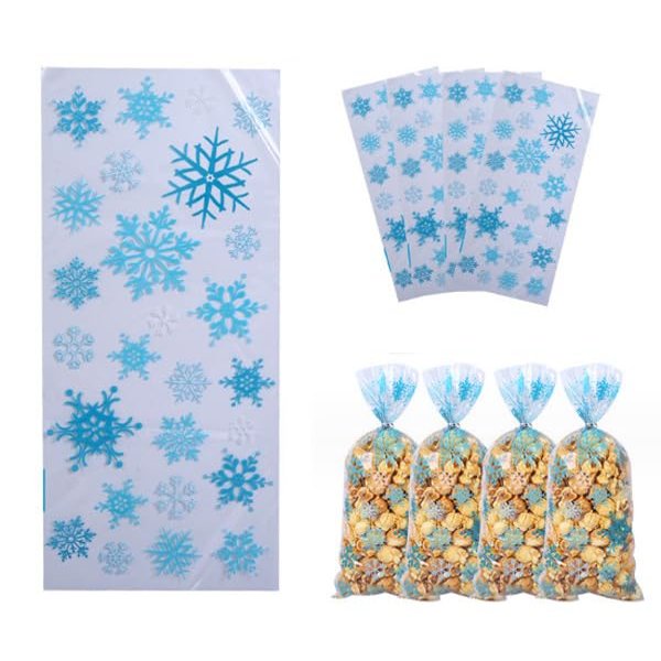 AKOAK 100 Pcs Christmas Candy Bag, Transparent Snowflake Cellophane Cookie Bag, Winter Snowflake Treatment Bag, for Christmas Holiday Party Gifts Favored Supplies