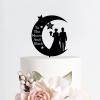 Custom Monogram Wedding Cake Topper to The Moon And Back Cake Decor Black Acrylic Couple Bride And Groom Silhouette Cake Topper Love Rustic Cake Decoration for Anniversary Baptism Party Favors view 1