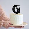 Custom Monogram Wedding Cake Topper to The Moon And Back Cake Decor Black Acrylic Couple Bride And Groom Silhouette Cake Topper Love Rustic Cake Decoration for Anniversary Baptism Party Favors view 2