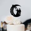 Custom Monogram Wedding Cake Topper to The Moon And Back Cake Decor Black Acrylic Couple Bride And Groom Silhouette Cake Topper Love Rustic Cake Decoration for Anniversary Baptism Party Favors view 3