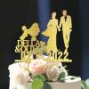 Bride And Groom Silhouette Rustic Wedding Cake Toppers with Dog Gold Acrylic Custom Cake Topper with French Bulldog And Shih Tzu Dog Engagement Cake Toppers Decorations Bridal Shower Cake Topper view 2
