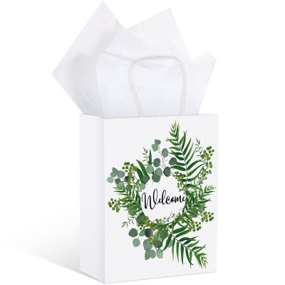 24 Pieces Wedding Gift Bags and 38 Sheets Wrapping Tissue Paper 10 x 7.87 x 3.15 Inch White Welcome Bags with Handles Packaging and Storage Tissue Paper for Wedding Birthday Party Favors Supplies