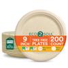 ECO SOUL 9 Inch Compostable Disposable Paper Plates [200 Pack] Food Safe 100% Virgin Bagasse Pulp Heavy Duty Biodegradable Microwave Safe Large Round Dinner Plate for Party, Picnic & BBQ (Brown) view 1