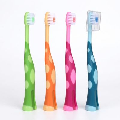 55Dental Kids Toothbrush Set of Soft Giraffe Toothbrush for Kids 3-12. Easy-Grip, Bristle Cover, Self-Standing & Splited Bottom for Cup Rim. by Lix, 4 Colors
