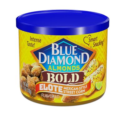 Blue Diamond Almond Bold Elote Street Corn Flavored Snack Nuts, Non-GMO, Kosher, No Gluten Ingredients or Artificial Flavors, Great Size for On-The-Go, Lunch, Kids and Adults, 6 oz. can
