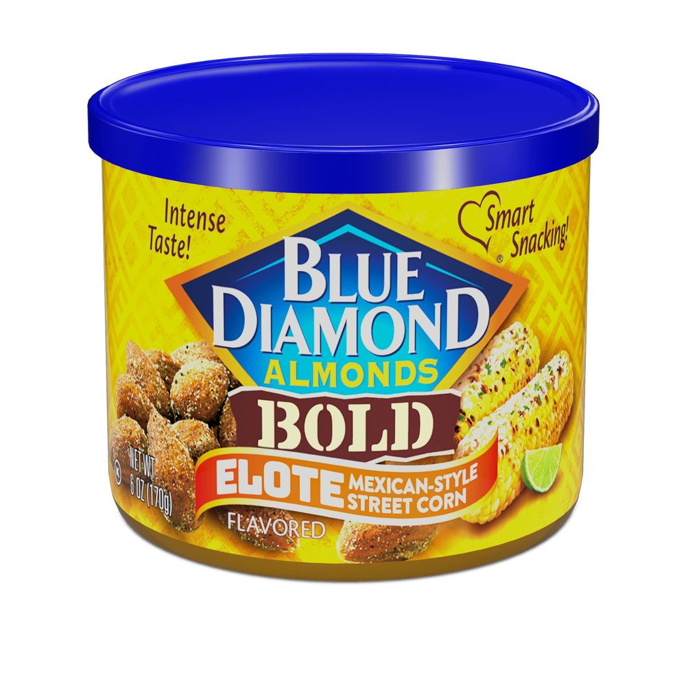 Blue Diamond Almond Bold Elote Street Corn Flavored Snack Nuts, Non-GMO, Kosher, No Gluten Ingredients or Artificial Flavors, Great Size for On-The-Go, Lunch, Kids and Adults, 6 oz. can