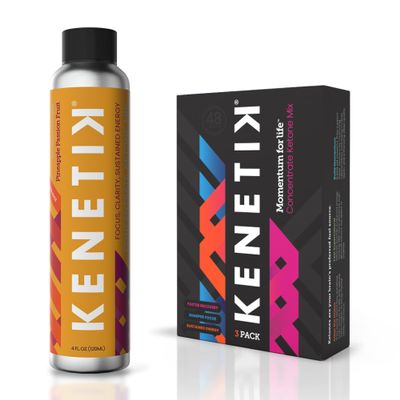 KENETIK Caffeine-Free Focus Concentrate Brain Fuel for Mental Clarity Cognitive Endurance, Sugar-Free, Bioidentical Ketones (D-BHB), 4oz (4 Servings) 3 Pack, Pineapple Passionfruit