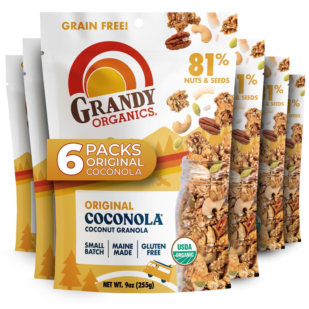 Grandy Organics Original Coconola Granola, Certified Organic Gluten Free Granola, Grain Free, Vegan and Paleo, Original Flavor Coconola, 9oz Each, Pack of 6