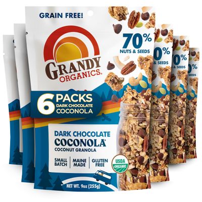 Grandy Organics Dark Chocolate Coconola Granola, Certified Organic Gluten Free Granola, Grain Free, Chocolate Flavored Coconola, Kosher Certified, Paleo Friendly, 9oz Each, Pack of 6
