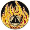 1 to 40 Year Twisted Flames Sobriety Coin - Gold Plated AA Chips & Medallions - 1 Year Sobriety Coin - Black/Red/Orange/Yellow view 1