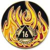 1 to 40 Year Twisted Flames Sobriety Coin - Gold Plated AA Chips & Medallions - 16 Year Sobriety Coin - Black/Red/Orange/Yellow view 1