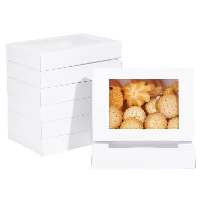 BENECREAT 24Packs 3.9x3.2x0.8inch Clear PVC Rectangle Window Gift Boxes, White Kraft Paper Present Boxes for Wedding Gift, Chocolates, Cookies and Other Small Crafts