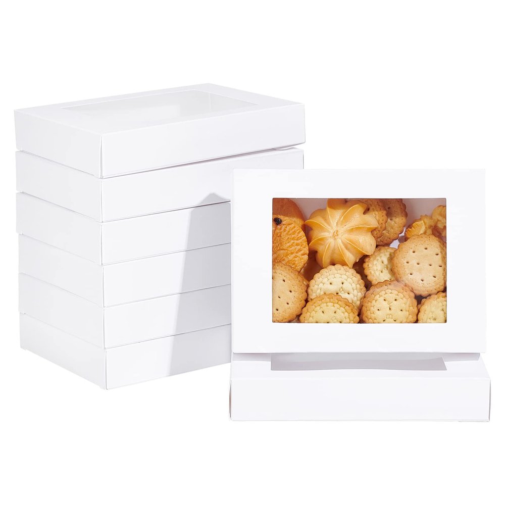 BENECREAT 24Packs 3.9x3.2x0.8inch Clear PVC Rectangle Window Gift Boxes, White Kraft Paper Present Boxes for Wedding Gift, Chocolates, Cookies and Other Small Crafts