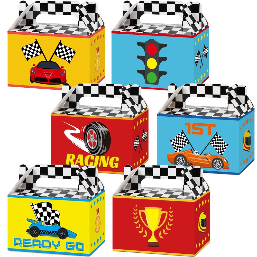 Tevxj 24 Pack Race Car Party Favor Boxes Two Fast Car Gift Bags Race Birthday Party Favor Goodies Candy Treat Bags for Boys Kids Let's Go Racing Supplies Racing Decorations 6 x 3 x 3.5 Inches