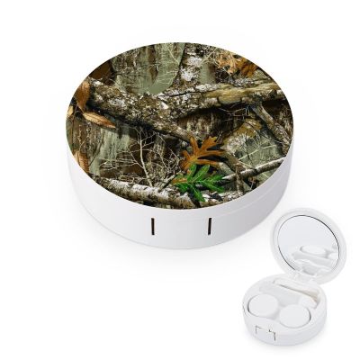 Bagea-Ka Autumn Hunting Tree Camo Pattern Contact Lens Case Box Eye Care Kit Holder Mirror Box with Tweezers Remover Tool Solution Bottle for Outdoor Travel & Home