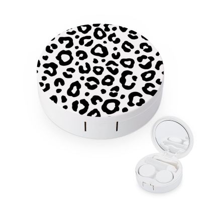 Bagea-Ka Animal Leopard Print Contact Lens Case Box Eye Care Kit Holder Mirror Box with Tweezers Remover Tool Solution Bottle for Outdoor Travel & Home