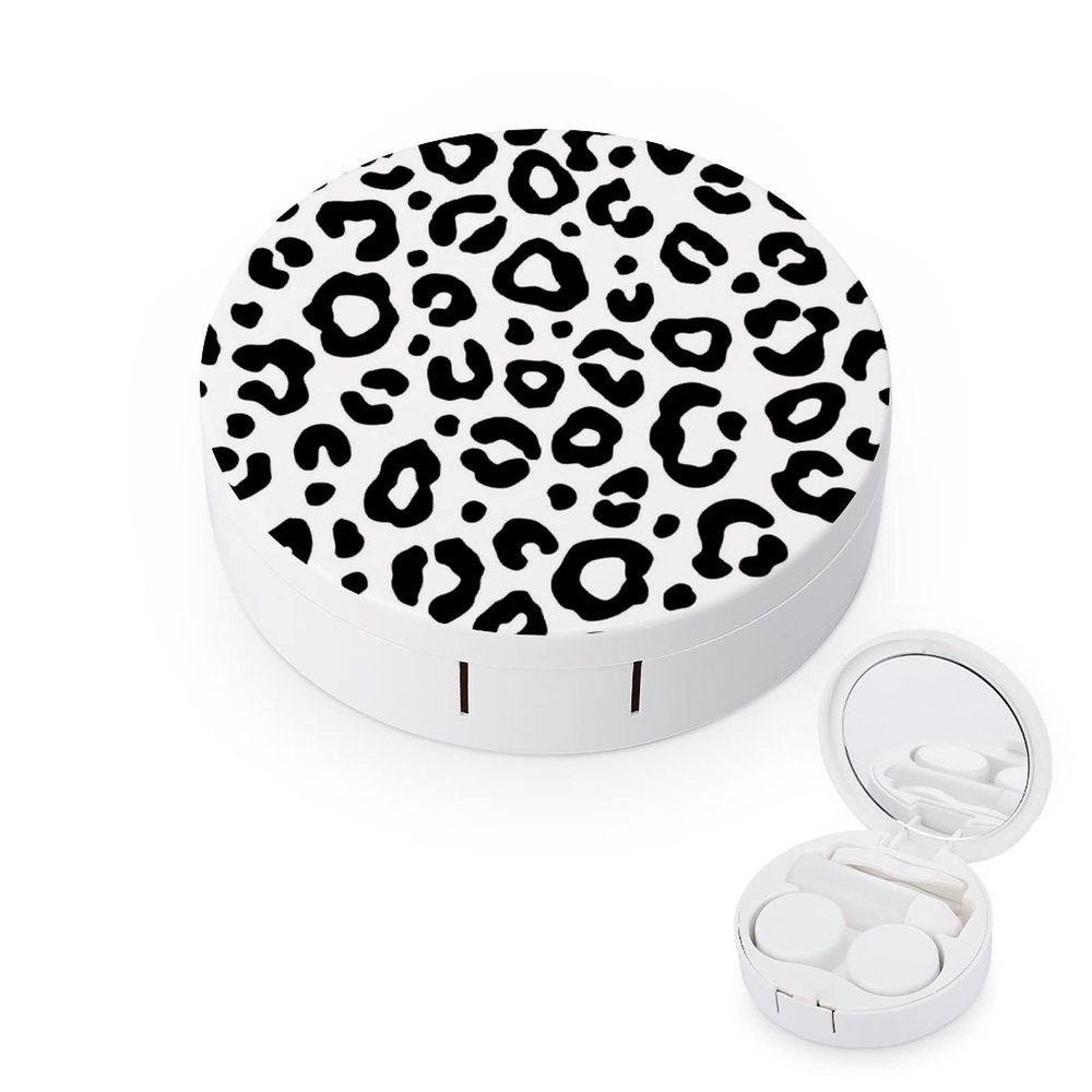 Bagea-Ka Animal Leopard Print Contact Lens Case Box Eye Care Kit Holder Mirror Box with Tweezers Remover Tool Solution Bottle for Outdoor Travel & Home