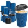 SIUQ 90 Pack 12 oz Disposable Coffee Cups with Lids and Straws, Insulated Ripple Wall To Go Paper Coffee Cups for Coffee, Hot Chocolate and Hot Tea Drinks - Navy view 1