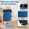 SIUQ 90 Pack 12 oz Disposable Coffee Cups with Lids and Straws, Insulated Ripple Wall To Go Paper Coffee Cups for Coffee, Hot Chocolate and Hot Tea Drinks - Navy view 2