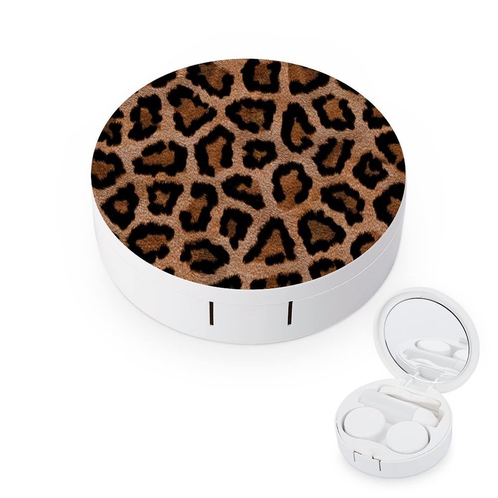 Bagea-Ka Cool Cheetah Leopard Pattern Contact Lens Case Box Eye Care Kit Holder Mirror Box with Tweezers Remover Tool Solution Bottle for Outdoor Travel & Home