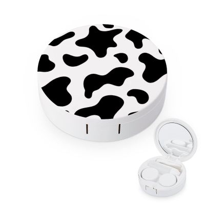 Bagea-Ka Cowhide Milk Cow Print Contact Lens Case Box Eye Care Kit Holder Mirror Box with Tweezers Remover Tool Solution Bottle for Outdoor Travel & Home