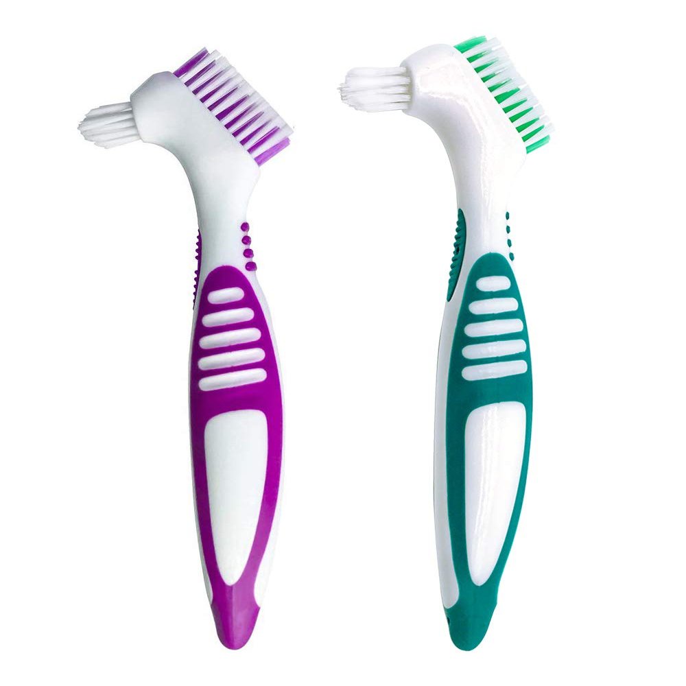 Mckkor Premium Hygiene Denture Cleaning Brush Set, Multi-Layered Bristles & Ergonomic Rubber Handle, for Denture Care(Purple & Green)