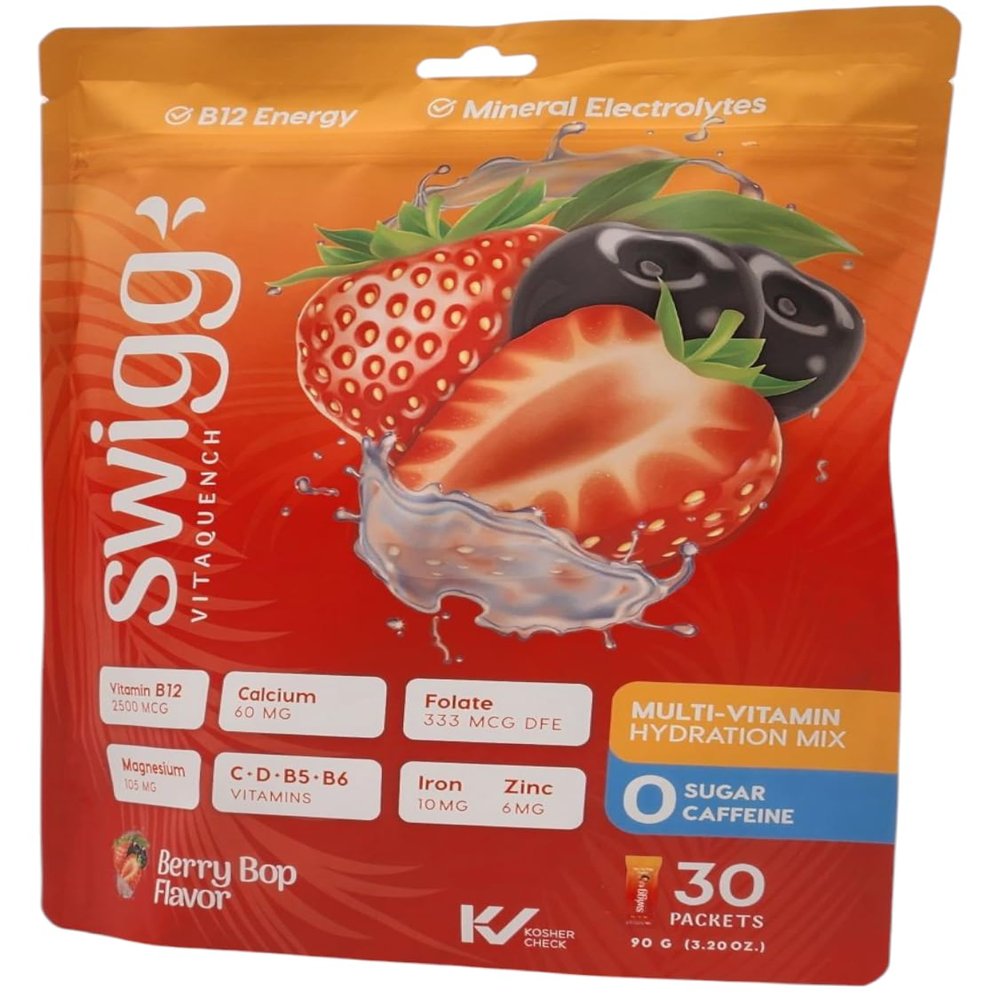 Swigg Electrolytes Powder Packets Daily Multi Vitamin Water Hydration Packet Powder No Sugar 2500 mcg B12, C + D + B6, Folate, Iron Zinc + More