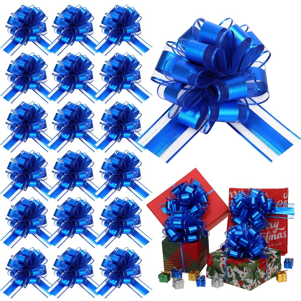 Juexica 30 Pcs Large Christmas Pull Bows for Gift Wrapping 6 Inch Waterproof Ribbon Bow for for Valentine Xmas Wrapping Boxes Gift Decorations(Dark Blue)