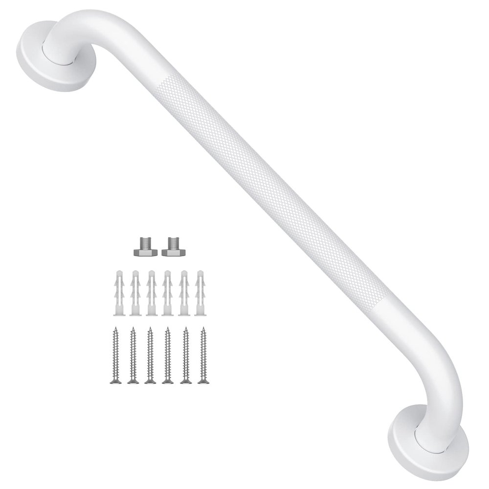 16 Inch Oil Rubbed White Grab Bar w/Anti-Slip knurled Grip, iMomwee Stainless Steel Wall Mount Bathroom Safety Handrail Support, Shower Balance Bar, Handicap Elderly Senior Assist Textured Bath Handle