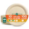 ECO SOUL 10 Inch Compostable Disposable Paper Plates [100 Pack] Food Safe 100% Virgin Bagasse Pulp Heavy Duty Biodegradable Microwave Safe Large Round Dinner Plate for Party, Picnic & BBQ (Brown) view 1
