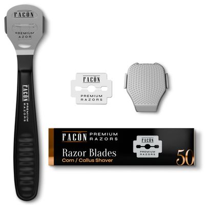 Facn Professional Callus Shaver Remover with 50 Blades, Pedicure Razor for Feet & Hands, Foot Razor for Callus Removal, Callus Blade Remover, Corn Shaver, Surgical Grade Premium Stainless Steel Tool