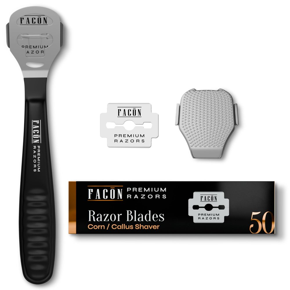 Facn Professional Callus Shaver Remover with 50 Blades, Pedicure Razor for Feet & Hands, Foot Razor for Callus Removal, Callus Blade Remover, Corn Shaver, Surgical Grade Premium Stainless Steel Tool