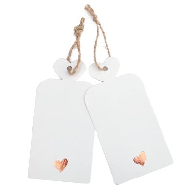 joycraft 100pcs Blank Gift Tags with String, 4x2 in White Paper Tags with Foil Rose Gold Heart, Personalized Gift Wrapping Labels for Birthday, Baby Shower, Wedding, Valentine's Day