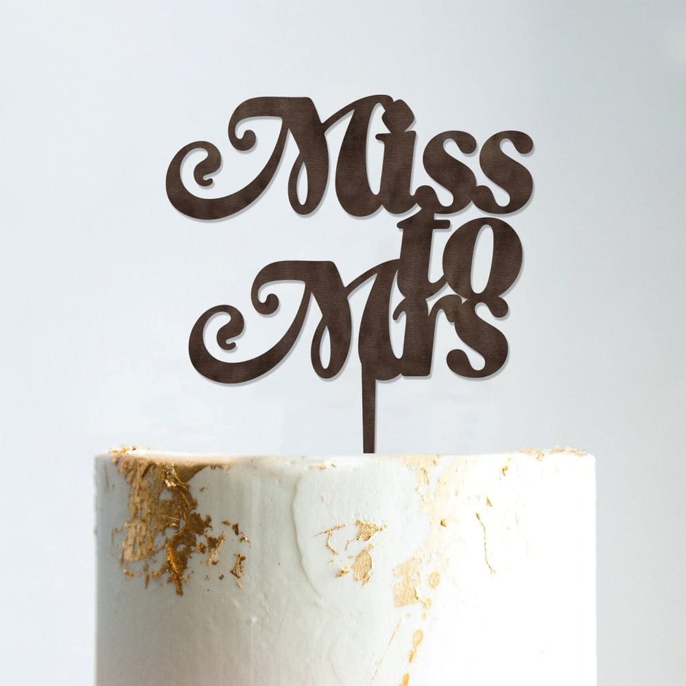 Custom Mr Mrs Cake Topper Bride And Groom with Pet Wedding Cake Topper Couple Silhouette Family Wedding Cake Topper Funny Cake Toppers for Wedding Brown Wood, 6 Inch