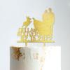 Custom Mr Mrs Cake Topper Bride And Groom with Pet Wedding Cake Topper Couple Silhouette Personalized Wedding Cake Topper Script Cake Toppers for Wedding Gold Glitter Wood, 6 Inch view 4
