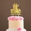 Custom Mr Mrs Cake Topper Bride And Groom with Pet Wedding Cake Topper Couple Silhouette Custom Initials Cake Topper Script Cake Toppers for Wedding Gold Glitter Wood, 6 Inch view 1