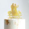 Custom Mr Mrs Cake Topper Bride And Groom with Pet Wedding Cake Topper Couple Silhouette Custom Initials Cake Topper Script Cake Toppers for Wedding Gold Glitter Wood, 6 Inch view 4