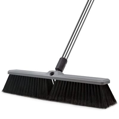 18 Inch Push Broom Brush Outdoor Heavy Duty Broom Stiff Bristles Commercial Outdoor Broom Brush for Cleaning Garage Driveway Yard Patio Deck Concrete Wood Stone Floor with 63" Long Handle