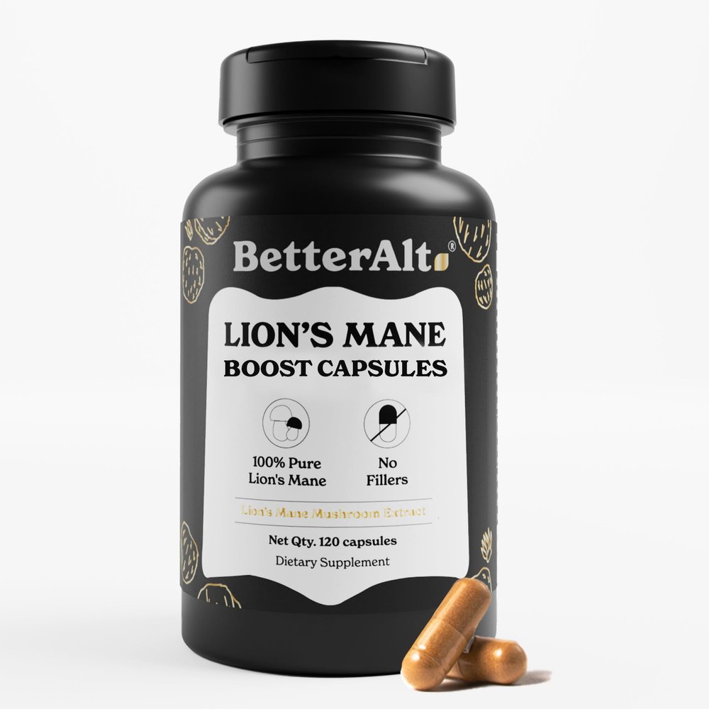 Better Alt Lions Mane Mushroom Capsules  1000 mg High-Potency 15:1 Extract | 100% Fruiting Body | Standardized to 30% Polysaccharides| Pure Nootropic Mushroom Supplement with No Fillers|120 Capsules